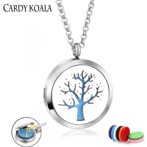 Cardy koala 30mm Tree of Life Magnetic Aroma Diffuser Necklace Stainless Steel Necklace Pendant Gift 8 Replacement Pads