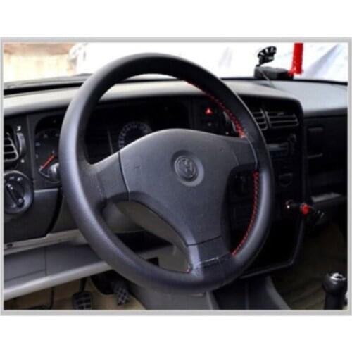 Black Genuine Leather DIY Car Steering Wheel Cover With Needles Red Thread Novel