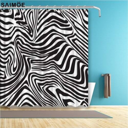 Black And White Bathroom Curtain Zebra Geometric Waterproof Shower Curtain Polyester Fabric Bath Decor Curtain Shower Sets