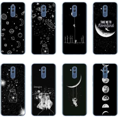 Black With White Moon Stars Space Astronaut Soft Silicone Phone Case For Huawei P30 Mate 10 20 30 Lite Pro Y9 2019 Cover Coque