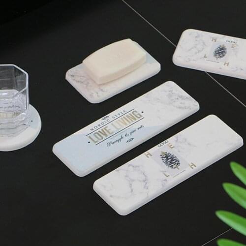 22*7*7cm Nordic Style Marble Pattern Diatomite Slip-resistant Water Absorption Cup Mat Soaps Dish Plate Bathroom Soap Holder