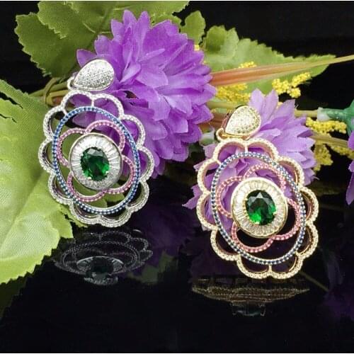 Top quality jewelry findings Micro Pave CZ stone Red/Blue/Green Crystal Flower Connectors Pendant For Pearl Jewelry Accessories