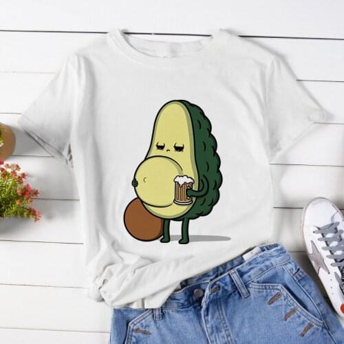 Beer Avocado Graphic Print T-shirt Women Harajuku Aesthetic White Tops Casual Tshirt 2021 New Summer Fashion Y2k Female T Shirt