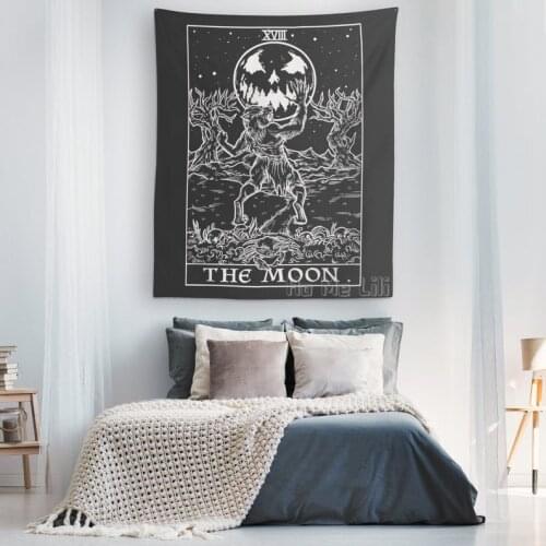 The Moon Tarot Card Tapestry Halloween Home Decor Werewolf Gothic Wall Art Witch Wall Hanging Goth Wall