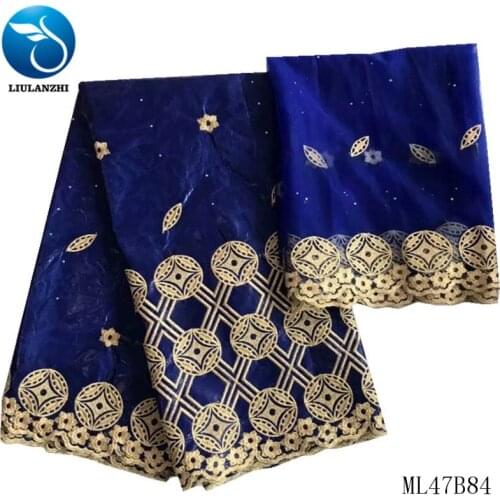 LIULANZHI Cotton Guinea Brocade Fabric Tissu Blue African Bazin Riche Stones Fabric for Garment 7 Yards ML47B82/ML47B84