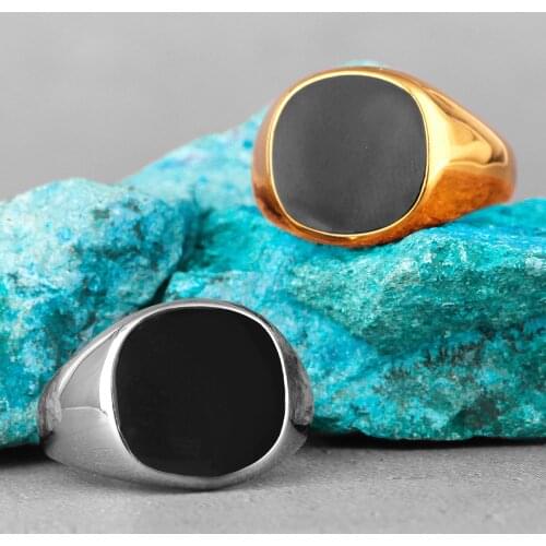 Oval Black Gold Simple Luxury Trendy Stainless Steel Mens Rings For Male Boyfriend Biker Jewelry Creativity Gift Wholesale