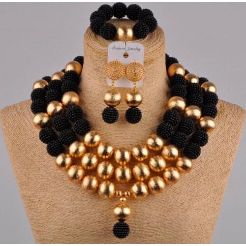 African black beads jewelry set simulated pearl nigerian necklace wedding jewelry sets for women FZZ37