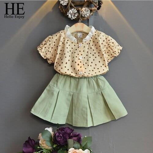 HE Hello Enjoy Toddler Girl Clothes Suit Sets 2020 Summer New Polka Dot Shirt Top + Skirt Kids Children Clothing Outfits 2-6Y