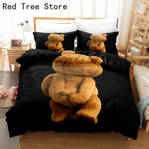 Cartoon Bear Animal Patern Bedding Set Kids Boy Child Duvet Cover and 1/2pcs Pillowcase Twin Full Single Double Size Room Decor