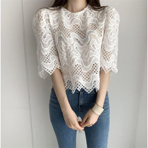 Lace Summer Womens Water Ripple Lace Shirt