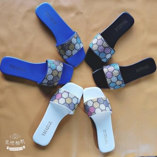 Summer Multicolour Rhinestone Women Slippers Sandals Antiskid Flat Slippers Woman Sandals Slides Beach Shoes Deisgn Plus Size