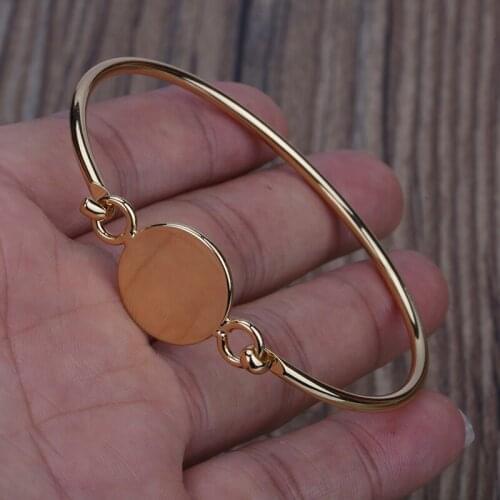 Hot Sale Minimalist Pure Gold Color Round Charms Adjustable Metal Wire Bracelet Bangle Cuff For Women Girls Wedding Dainty Gift