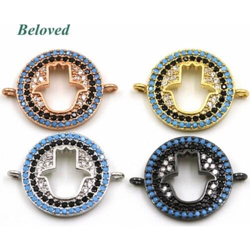 Micro Pave CZ Zirconia Turquoises Hollow Hamsa Hand Bracelet Connector , Multicolor Metal Jewelry Making Findings, BG18162