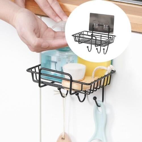 Iron Multifunction Non-Trace Punch-Free Hollow Soap Holder Holder Brush Organizer Adhesive Save Space Drain Rack Wall Mounted