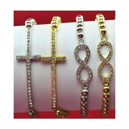 Fashion Crystal Beads Chain Rhinestone Infinity Cross Peace Charm Elastic Stretch Bracelet Beaded Bangle Wrap Jewelry Women Men