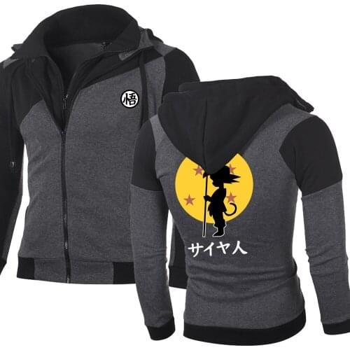 New Spring Autumn Mens Anime Z Goku Hoodies Fashion Double Zipper Patchwork Long Sleeve Jacket Hip Hop Harajuku Clothing