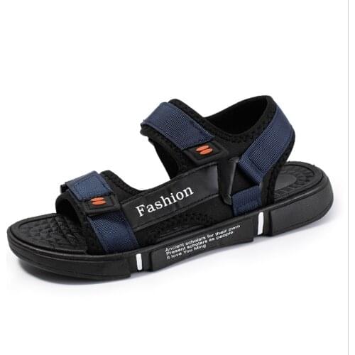 Y74 2021 Mens Leather Sandals Summer Canvas Buckle Strap Original Outdoor Beach Fashion Garden Rubber Slippers Black Blue