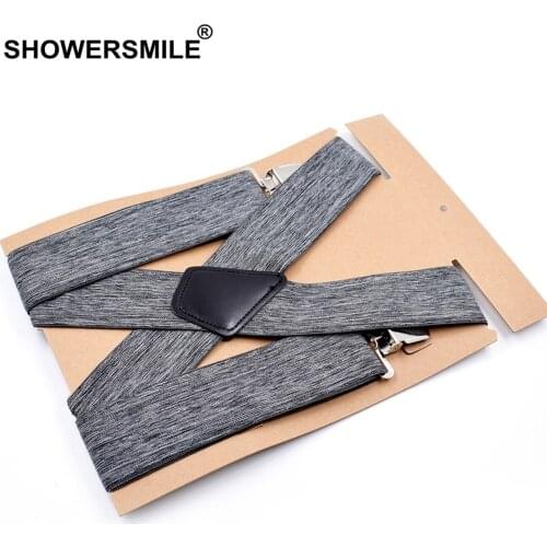 Gray Adult Suspenders Wide 5cm X Back Grey Mens Braces For Trousers Male 4 Clips Elastic Adjustable Suspender Belt 120cm*5cm