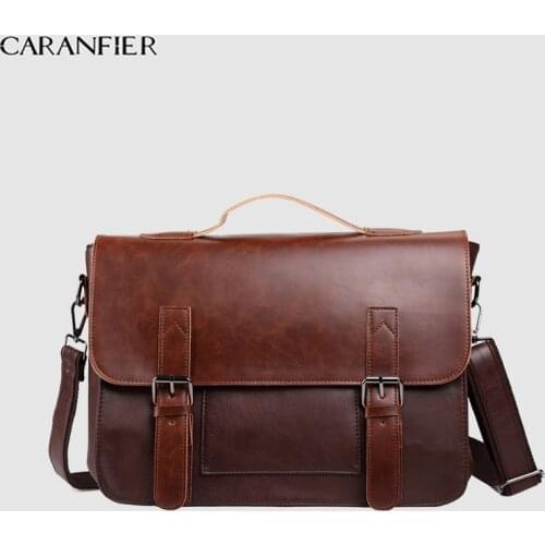 CARANFIER Mens Briefcase PU Leather Shoulder Crossbody Bag Large Capacity Computer Bags Fashion Messenger Bag Male Tote Handbags