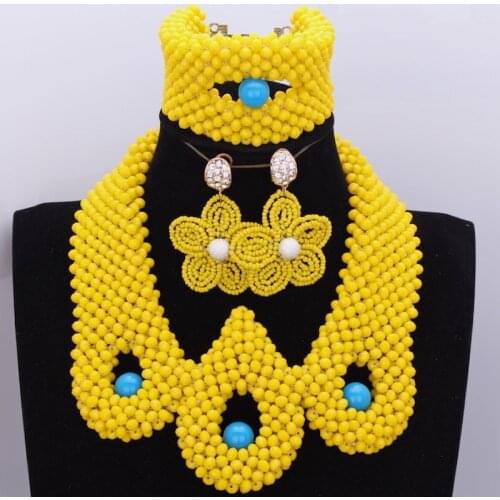 Jewelry Set Dudo Yellow Nigerian Beads Set Jewellery With Flower Earrings Owl Animal Nigeria Necklace Set Jewellery Sets