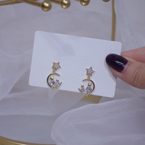 ​ZDMXJL 2021 New Fashion Womens Earrings Fine Sweet Star Moon Heart Zircon Earrings For Women Party Girl Jewelry Gift Wholesale