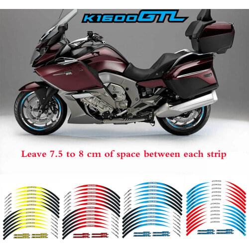 New high quality 12 Pcs Motorcycle Wheel Rim Reflective Sticker stripe For BMW K1600GTL moto car stickers and decals k1600 gtl