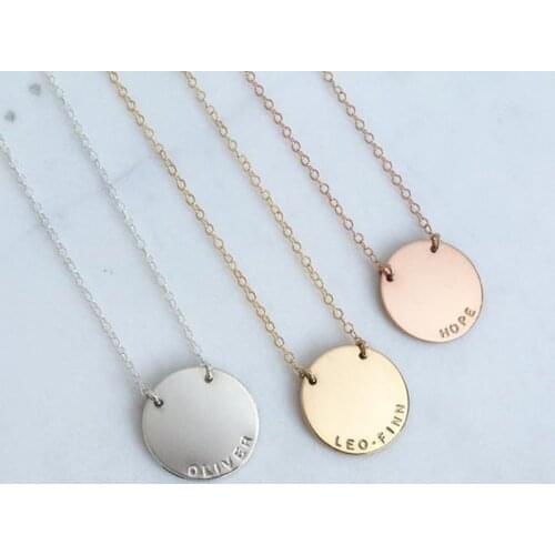 Stainless Steel Zola Disc Necklace Personalization Custom jewelry Engraving name or initials WORLD Chain for Favorite people