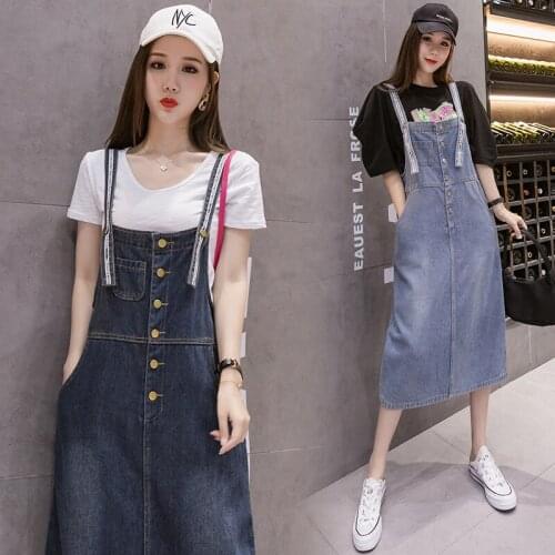 Large size Suspender Denim Strap Dresses Summer Loose Sleeveless Dress With pockets Casual Women Jeans Dress Overalls Streetwear