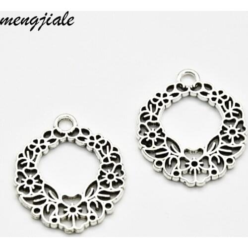 9pcs Antique Silver Color Carved Hollow Carved Flower Charms For Jewellery necklace pendant accessories Making 30x25mm