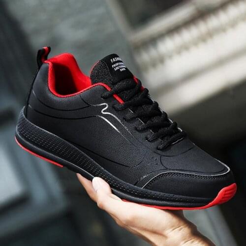 Plus Size PU Leather Spring Sport Shoes Men Sneakers Mens Running Tennis Mens Sports Shoes Black Red Basket Schue GME-1545