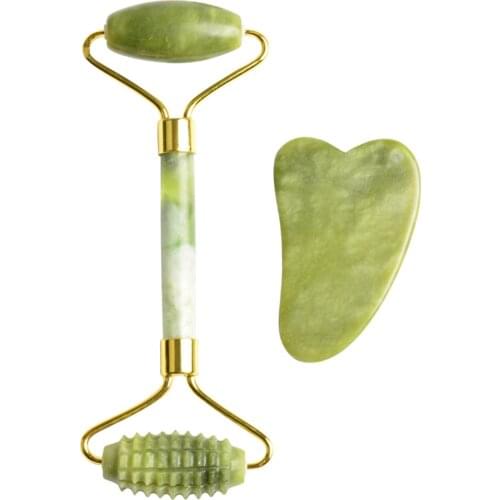 Facial Massage Roller Double Head Green Jade Roller Elliptical Massager Eye Face Neck Facial Slimming Thin face Beauty Health