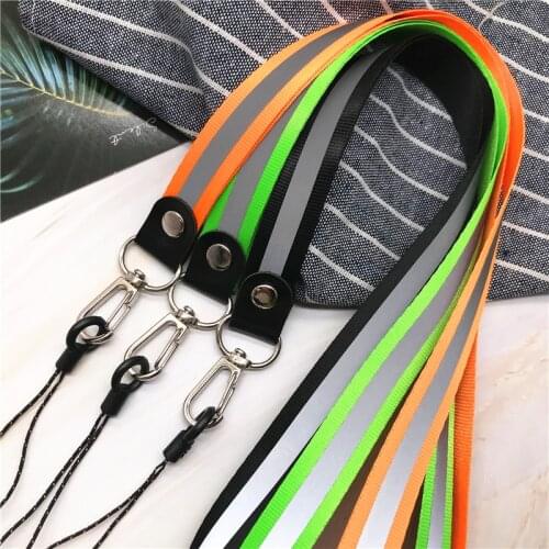 Solid color Reflective stripe Lanyard for keys USB Holder ID Pass Card Name Badge Holder Mobile Phone Straps Metal Clip Lanyard