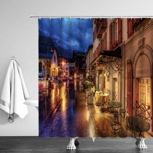 City Street Shower Curtain with hooks Scene Colorful Bath Curtains fabric 3d waterproof bathroom shower curtains Polyester