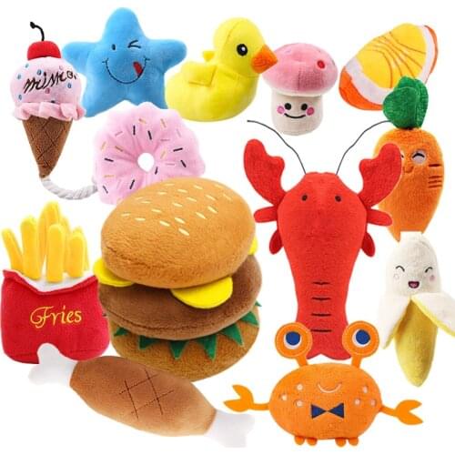 Dog Toys Squeaky Toys Cute Food Bite-Resistant Clean Dog Chew Puppy Training Toy Soft Banana Carrot & Vegetable Dog Accessories