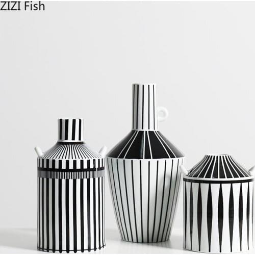 Modern Classic Black and White Ceramic Vase Small Caliber Flower Arrangement Simple Porcelain Vase Crafts Living Room Decoration