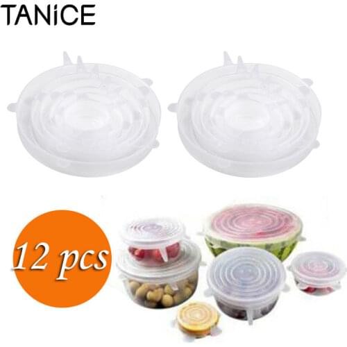 TANiCE 12Pcs Expandable Silicone Lids Set Fresh-keeping Lid Cover Reusable Storage Food for Microwave Freezer Oven up to 230 ° C