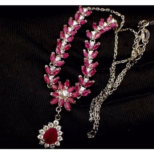 Uloveido Natural Ruby Necklace Women, 925 Sterling Silver, Platinum Plated Fine Jewelry, 2.5*5mm Velvet Box Certificate FN178