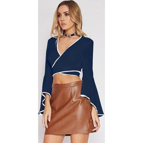 New Fashion Trumpet Long Sleeve Female V-neck Chiffon Shirt Top Casual Sexy