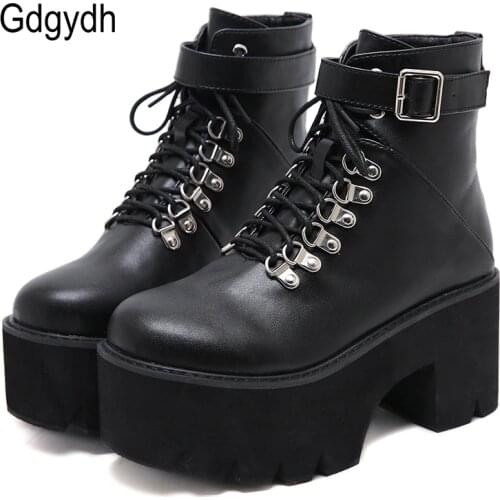 Gdgydh New Arrival Womens Autumn Shoes Chunky Block High Heel Platform Lace up Ankle Boots For Women Comfortable Promotion Sale