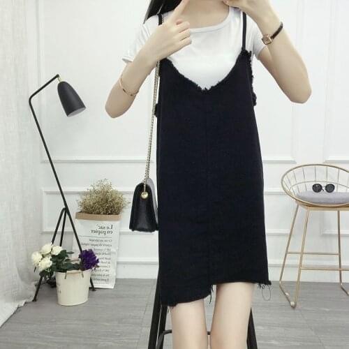 Womens Sleeveless Spaghetti Strap Dress Fashion Girls Summer Dress Casual Denim Suspender Dress