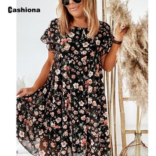2021 New Summer Knee-Length Dress Women Elegant Ruffle Sleeve Bohemian Flower Print Dresses Femme Vintage Loose Dress Vestidos