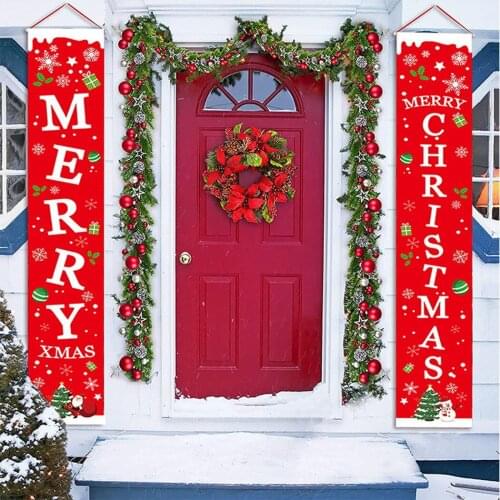 1pair Merry Christmas Banners Porch Sign Decorative Door Banner Home Shopping Mall Hanging Flag Couplet Atmosphere Layout