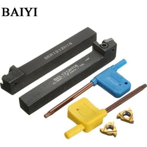 1pc SEL1212H16 + SER1212H16 12mm Lathe Threading Turning Tool Holder Boring Bar + 1pc 16IR +16ER carbide Inserts with Wrench