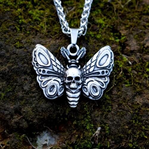 12pcs Wiccan dead head skull moth necklace