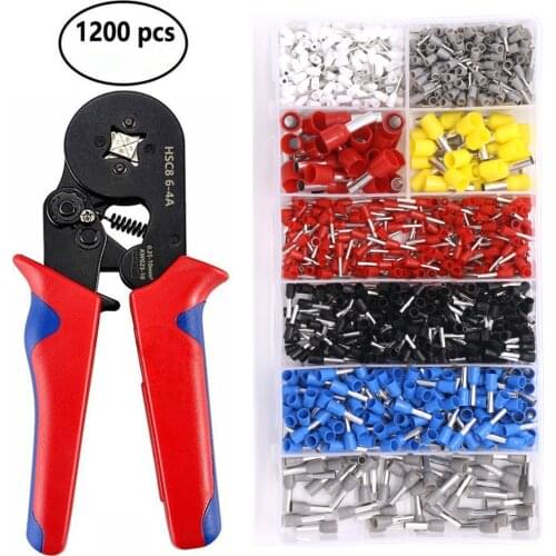 1200PCS/sets/Wire Ferrules Uninsulated Crimp Pin Terminal Kit for Electrical Projects AWG 24-7 8 Sizes Ferrule Crimping Kit