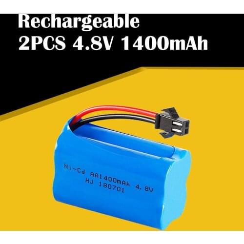 2pcs 4.8V 1400mAh Ni-Cd AA Battery Pack Rechargeable For Remote Control Electric Car Toys SM-2P Plug Nicd 4.8V Volt Battery