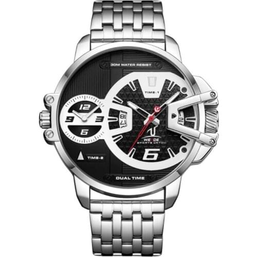 2020 Mens Sports Army Stainless Steel Belt Auto Date Quartz Movement Two Time Dials Analog Male Wrist Watches Montre Homme