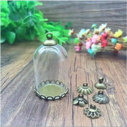 5sets/lot tube shape 30*20mm glass globe antique bronze color lace base beads cap glass vial pendant glass bottle accessories