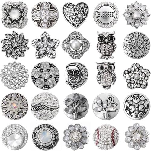 5pcs/lot Wholesale 18mm Snap Button Jewelry for Snap Bracelet Mixed Rhinestone Metal Charms DIY Buttons Snap Jewelry