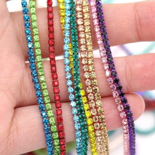 5 Yards Rhinestone Trim Super Glitter Sew On Crystal Rhinestone Chain For Clothes Wedding Dress Colorful SS6(2MM)